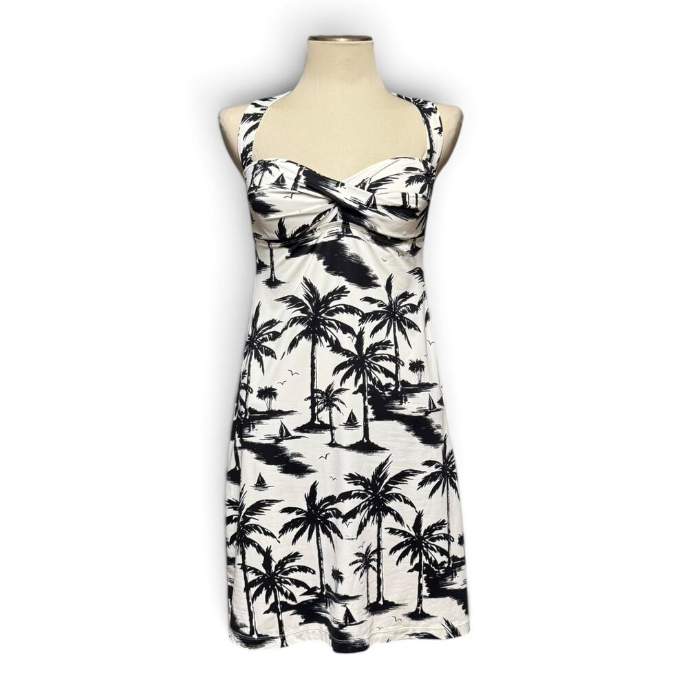 Tommy Bahama Topical Print Mini Halter Sun Dress Black White Small